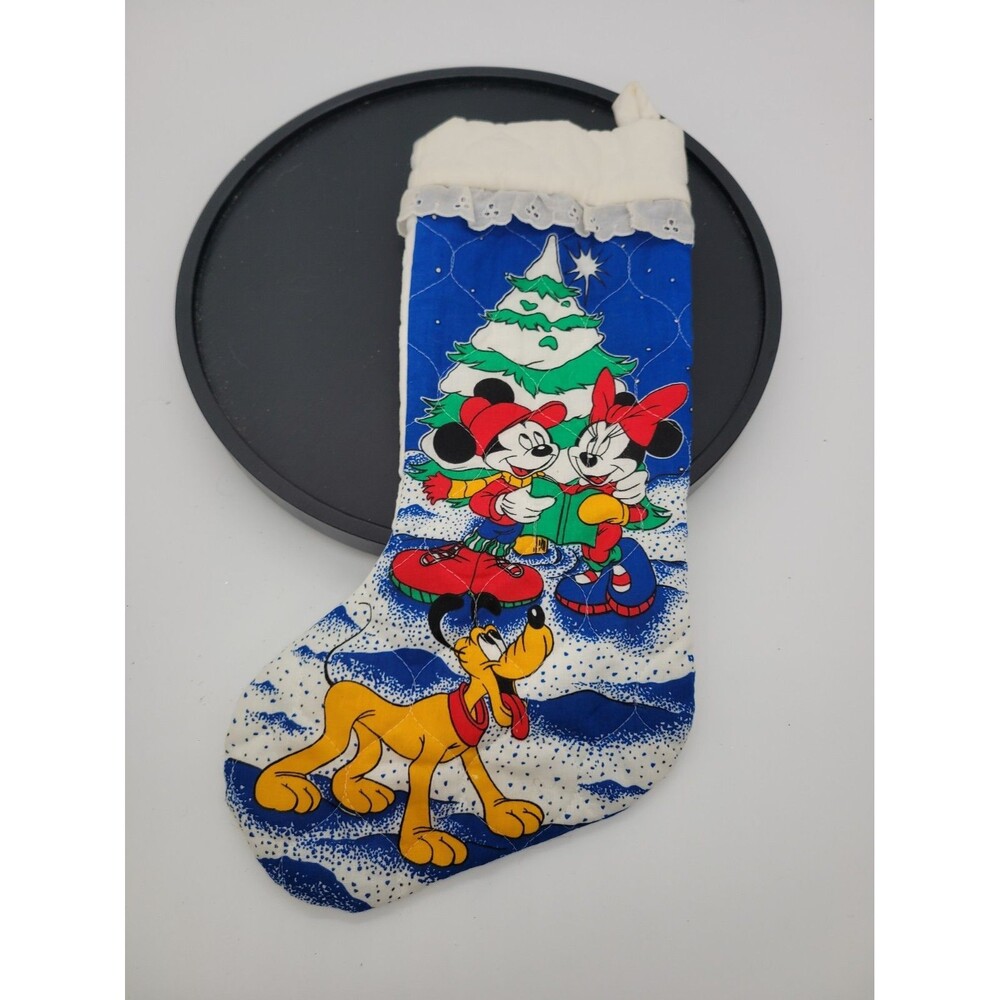 Vintage Disney Christmas Stocking Cotton 16" Minnie Mickey Mouse Donald Daffy